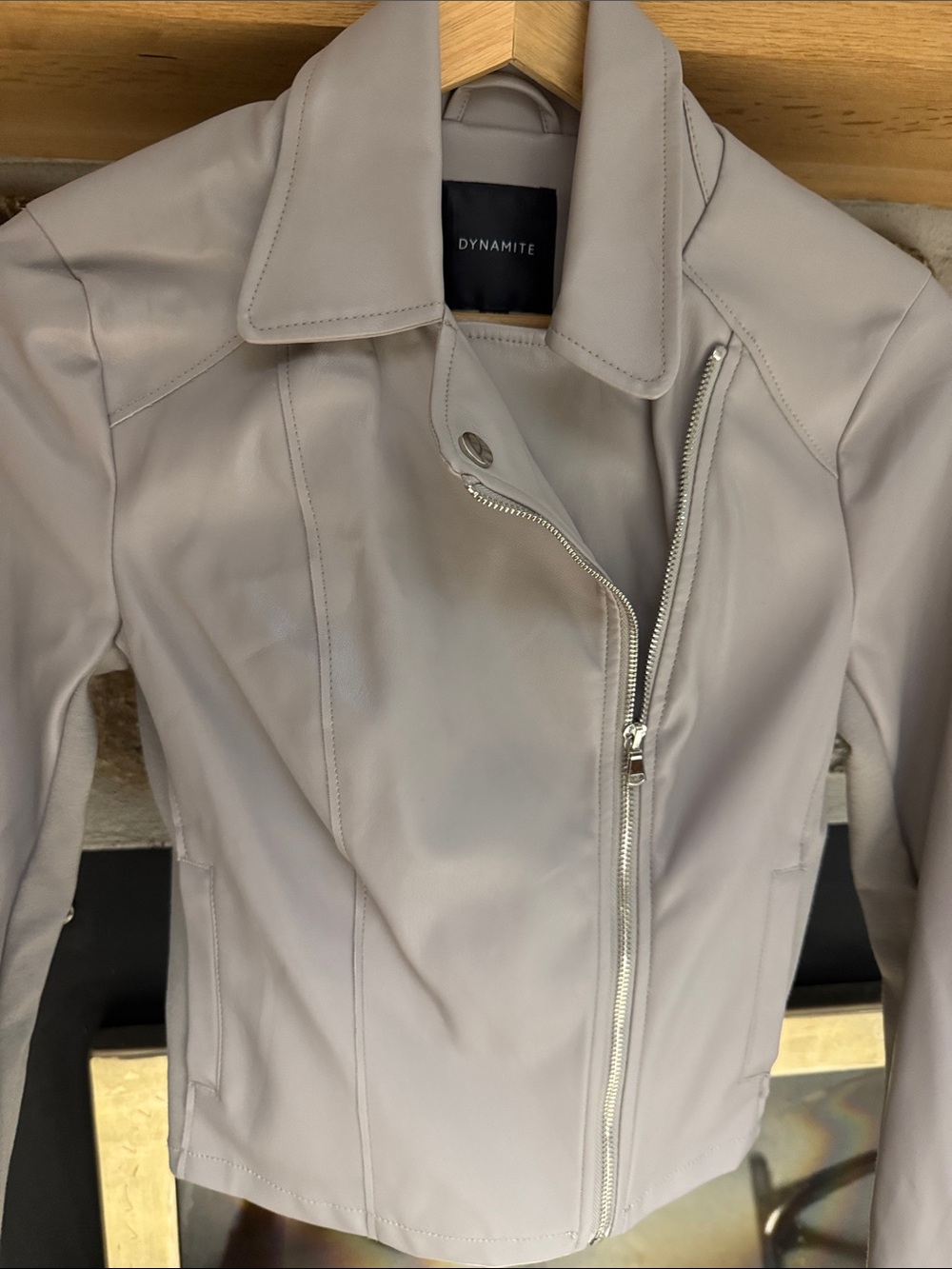 Dynamite Light Taupe Faux Leather Moto Jacket